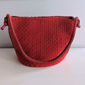 FALOR Woven Leather and Fabric Bucket shoulder Bag in RED